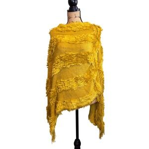 Womens Boho Whimsical Hippie Earthy Flowy Knit Shrug Poncho Mustard OS Yellow
